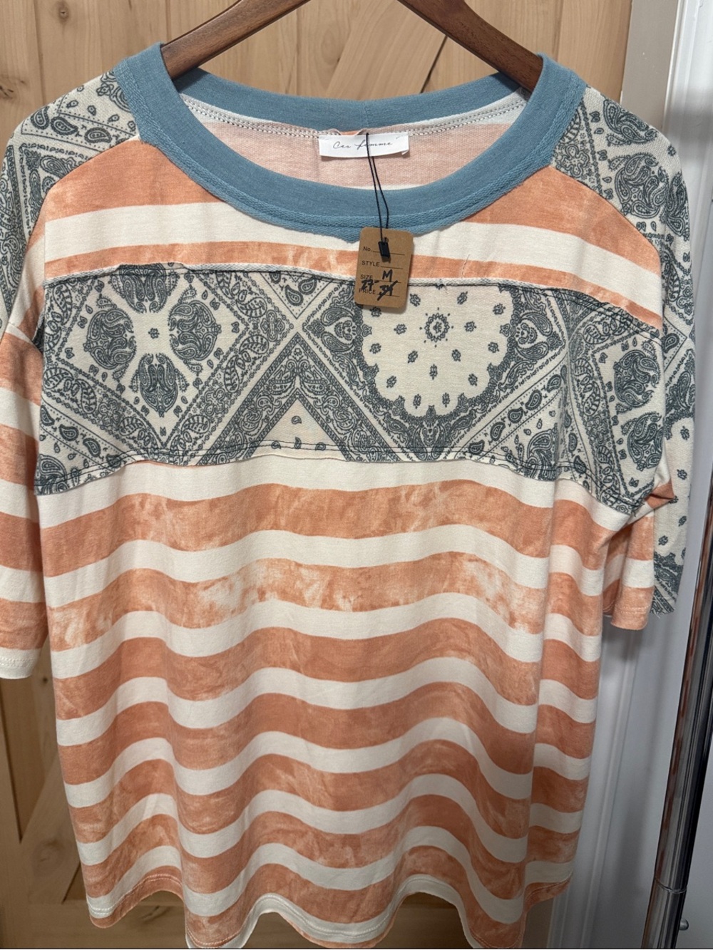 Ces Femme Striped Tee — Blue Collar, Peach & Cream
